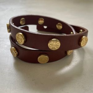 Tory Burch Brown Leather Double Wrap Bracelet